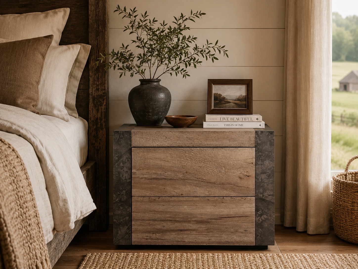 Telluride Closed Mexican Oak Nightstand Wood Night Side Table With Two Drawers