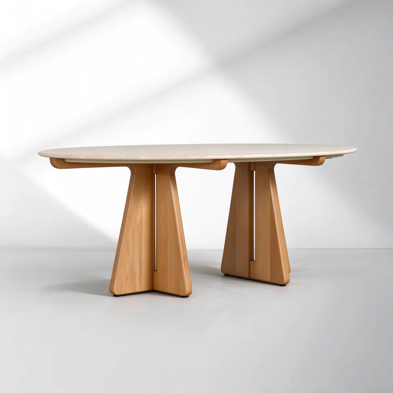 Oval Marble Dining Table, 75"/90" with Wood Pedestal Base