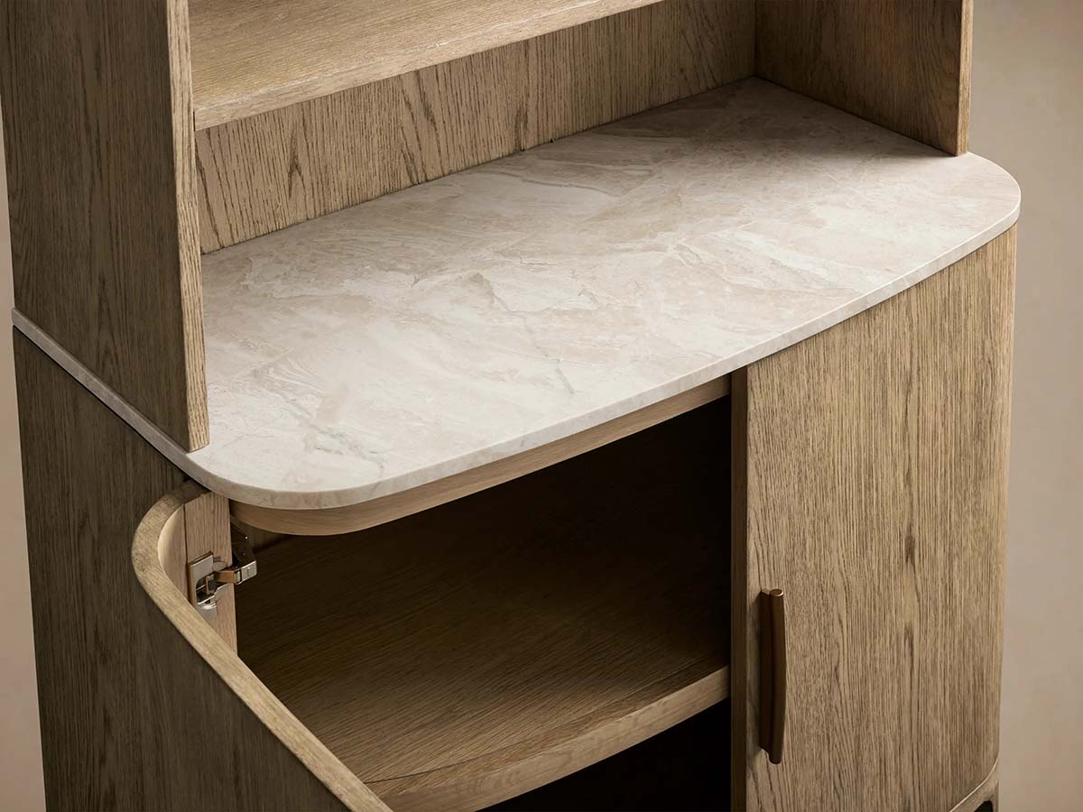 Danny Wood Tall Display Hutch With Marble Top Oak Sideboard buffet Storage Table Kitchen Pantry Cabinet