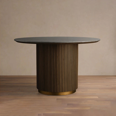Finnley Round Wood Dining Table With Carrara Marble or Bluestone Top