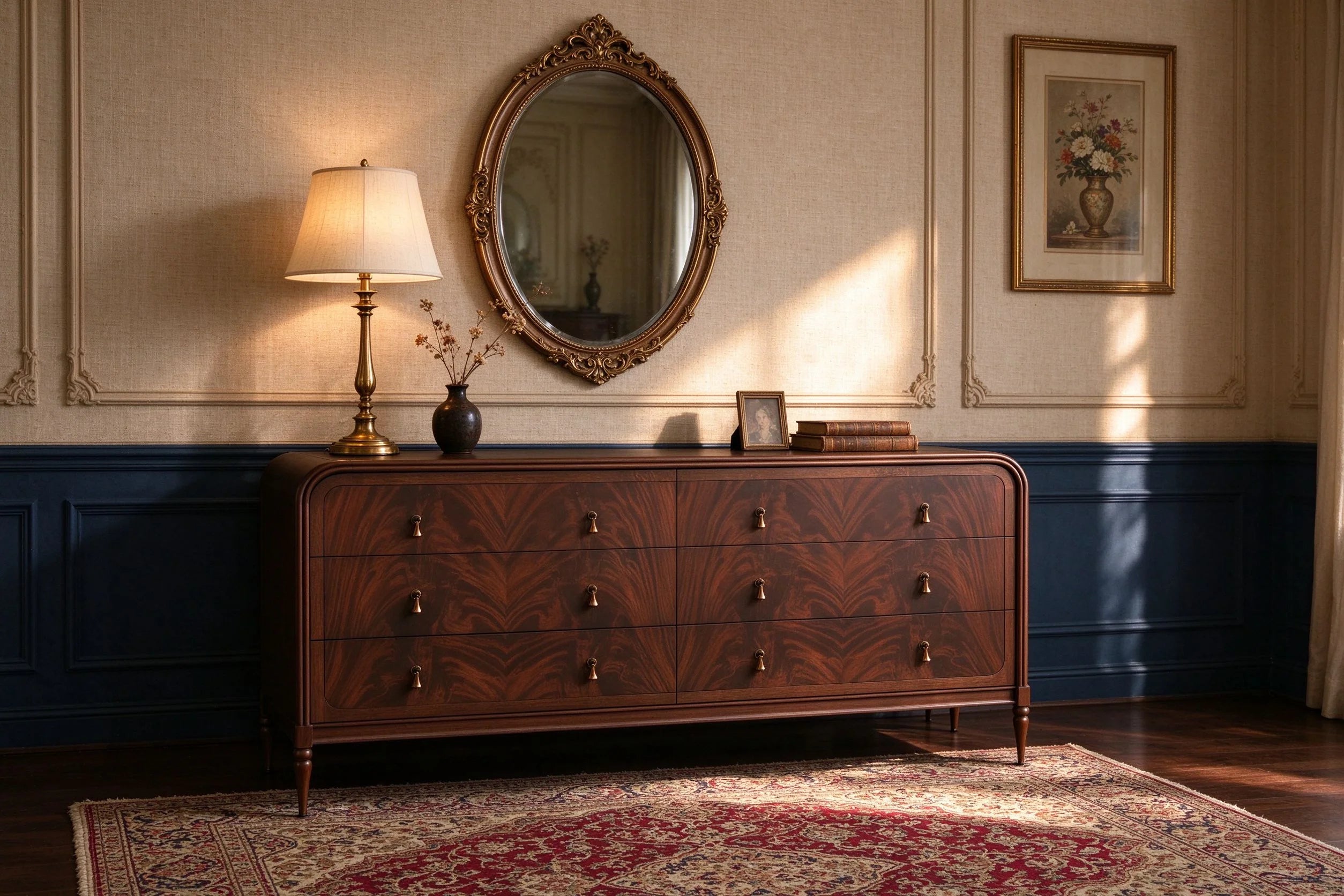 Frances 72" Six-Drawer Dresser, Mahogany Wood