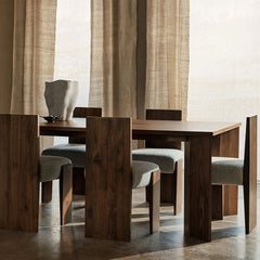 Yorn Wood Dining Table Angled Leg Design in White Oak or Walnut