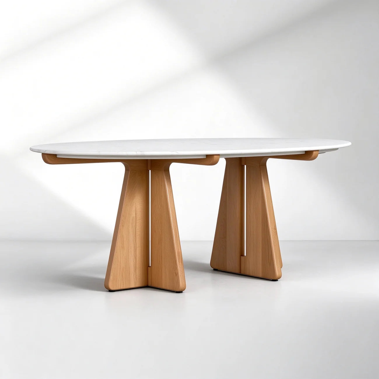 Oval Marble Dining Table, 75"/90" with Wood Pedestal Base