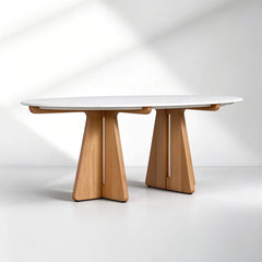 Oval Marble Dining Table, 75"/90" with Wood Pedestal Base