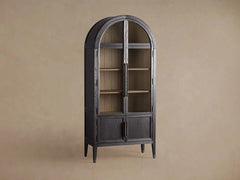 Hattie Glass Tall Display Cabinet Oak Wood Living Room Storage Cabinet