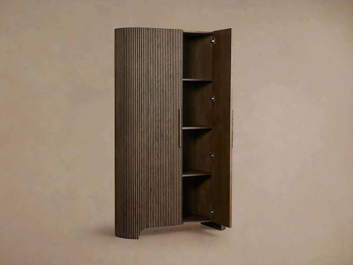 Astor Reeded Oak Tall Cabinet Living Room Bedroom Wood Storage Cabinet