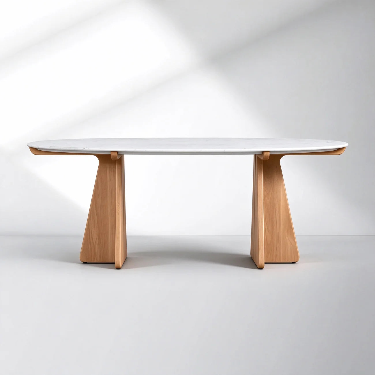 Oval Marble Dining Table, 75"/90" with Wood Pedestal Base