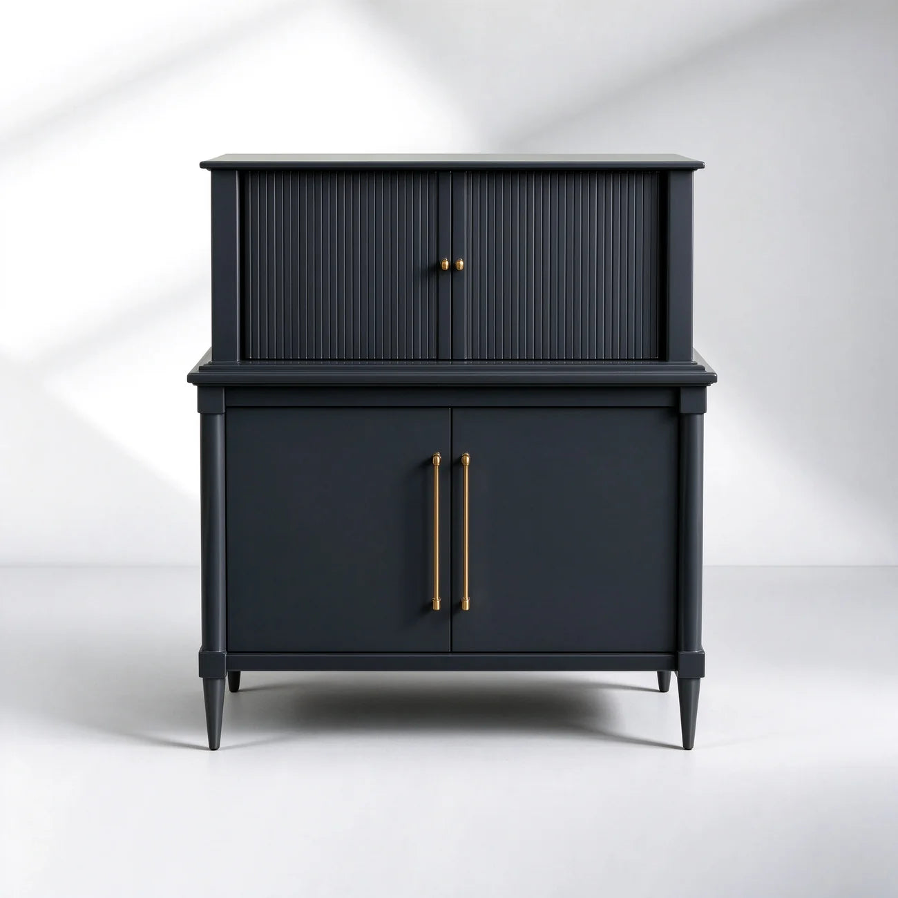 Oakleigh Reeded Bar Cabinet – Solid Wood with Brass Hardware