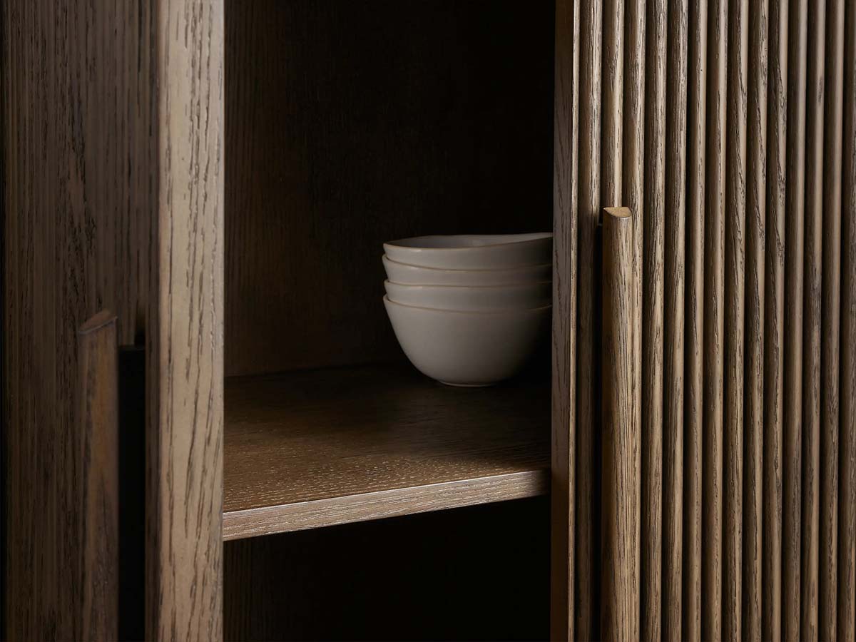 Astor Reeded Oak Tall Cabinet Living Room Bedroom Wood Storage Cabinet