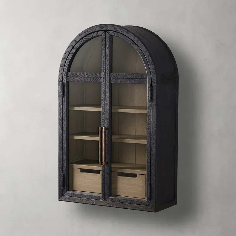 Hattie Medi Century  Style Wall Mounted Storage Cabinet Wood Arched Drawers Cabinet