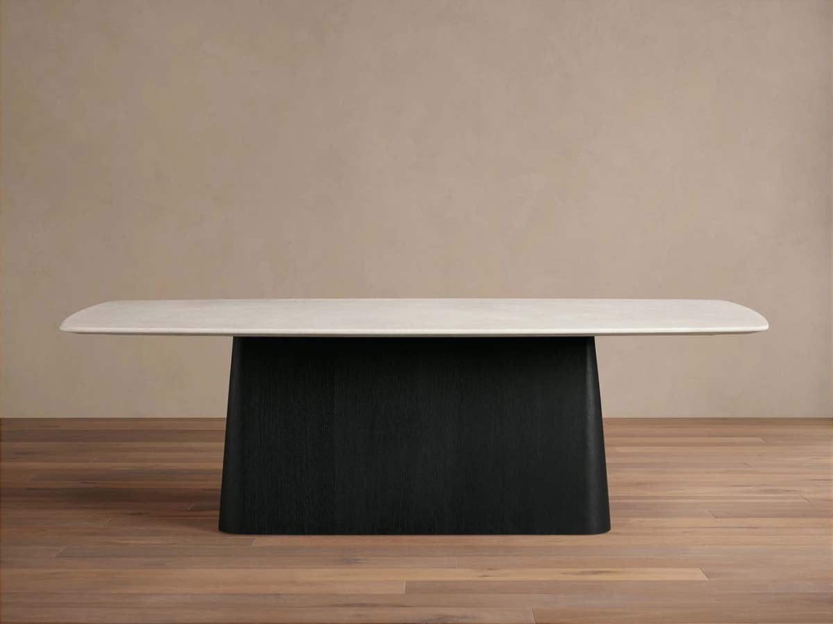 Saint Germain Natural Stone Marble Dining Table with Wood Toulouse Base