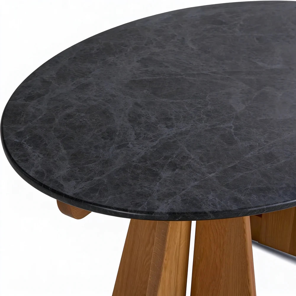 Oval Marble Dining Table, 75"/90" with Wood Pedestal Base
