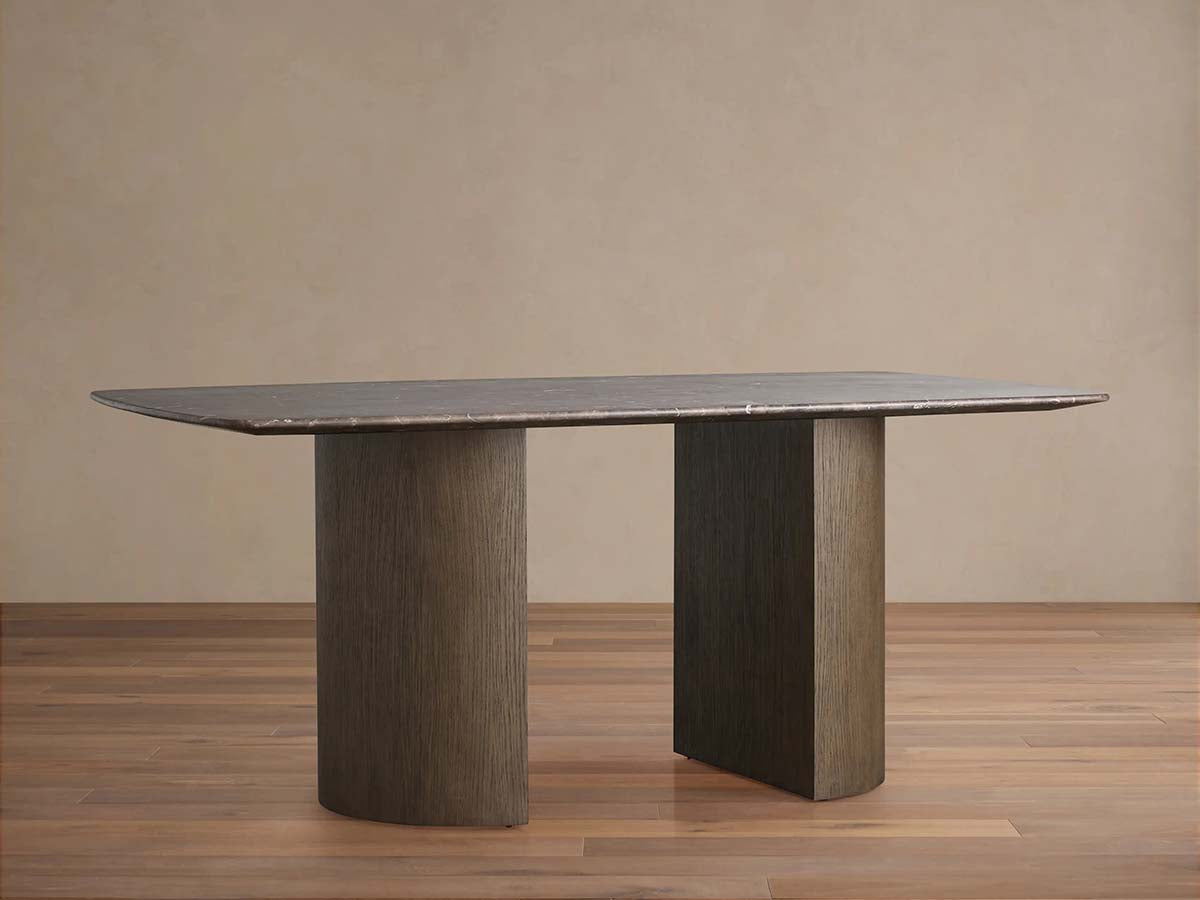 Saint Germain Stone Marble Top Dining Table with Wood Dauphine Base