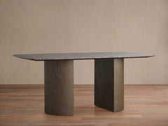 Saint Germain Stone Marble Top Dining Table with Wood Dauphine Base