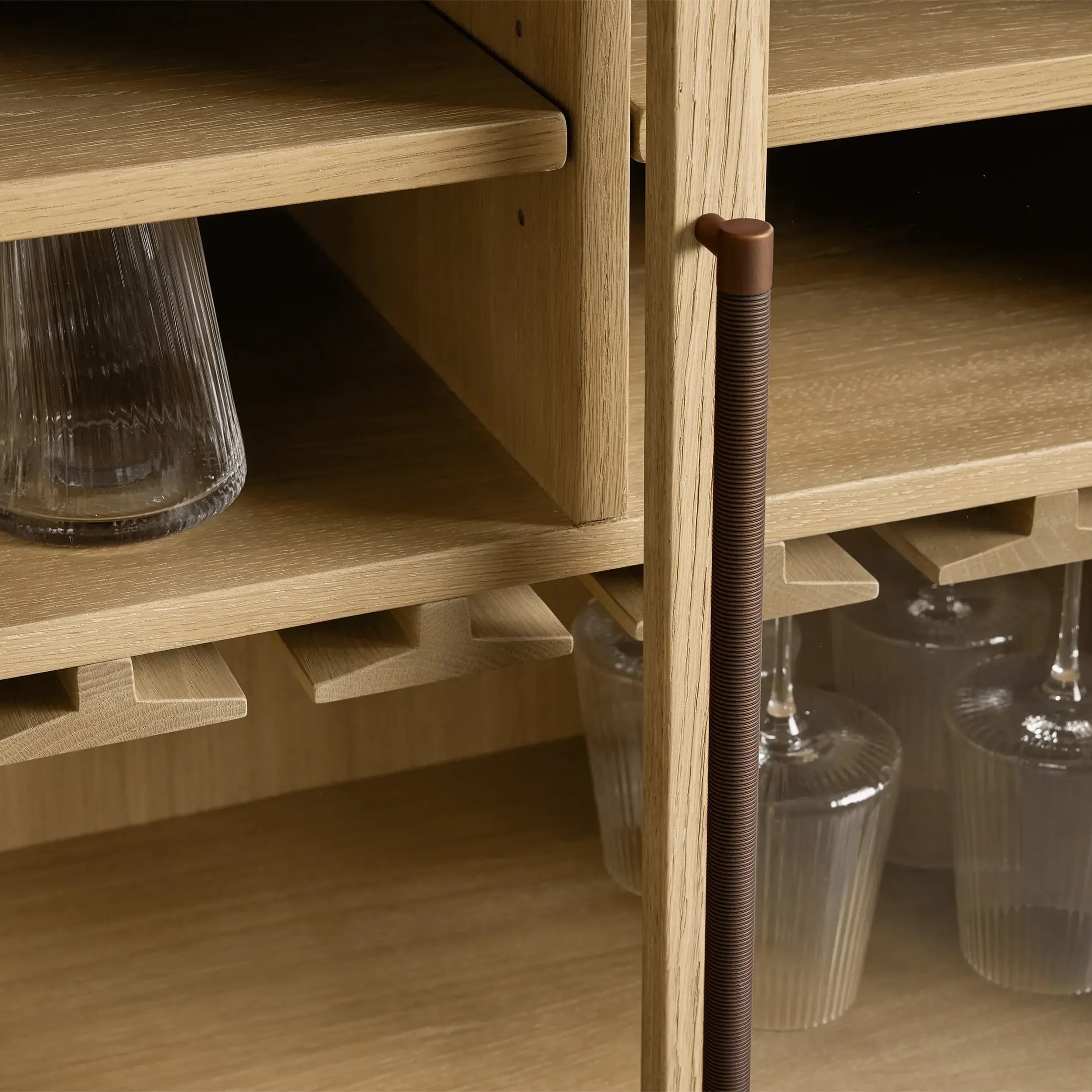 Hattie Wood Low Bar Cabinet Mid-century Modern Oak Wine cabinet