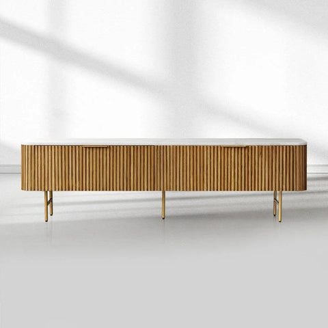 Finnley Low Media TV Stand Storage Cabinet with Stone Top