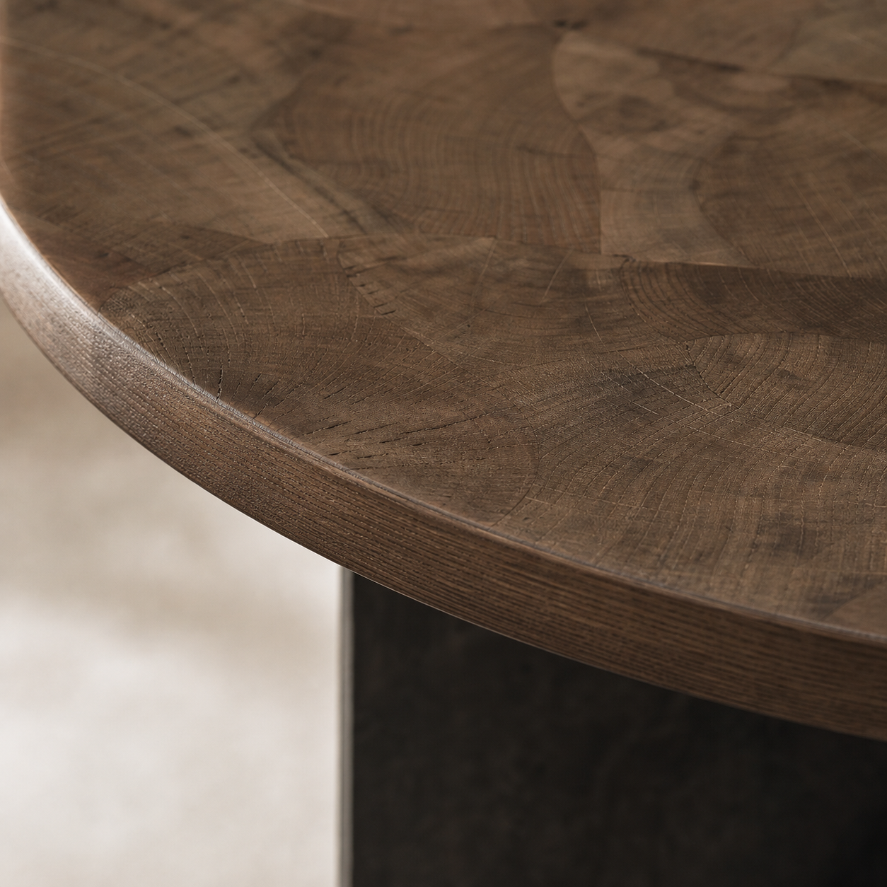 Polanco Wood Round Dining Table With Oxidized Steel Base