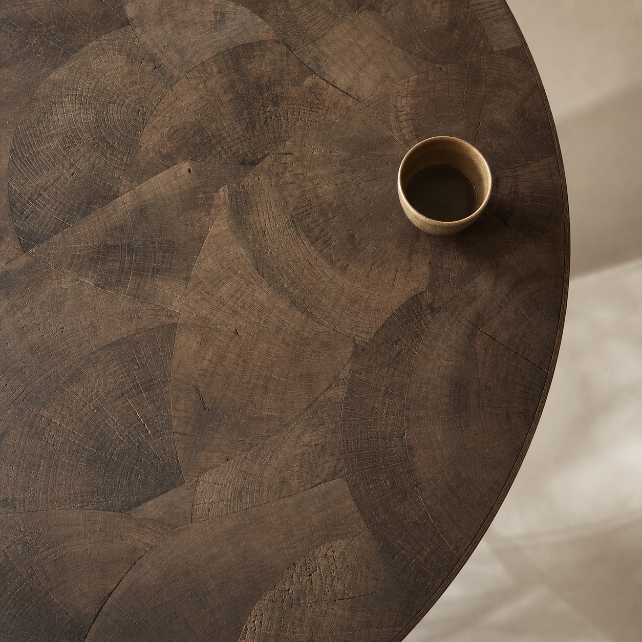 Polanco Wood Round Dining Table With Oxidized Steel Base