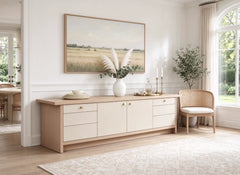 86" Leather Console, White Oak or Walnut Media Cabinet