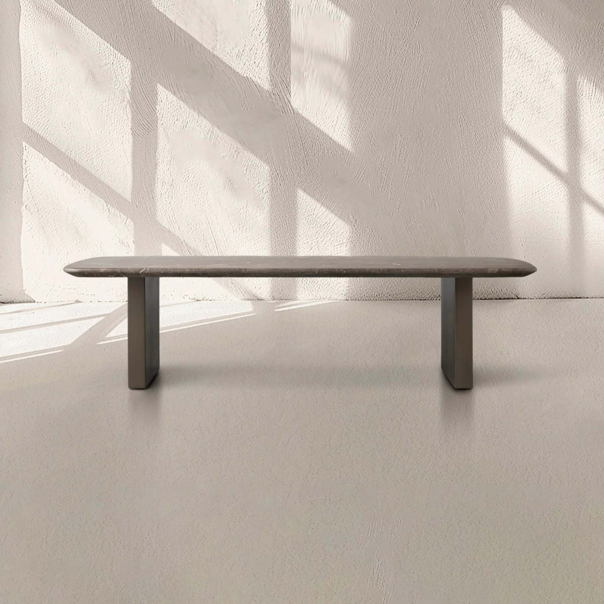 San Germani Espresso Stone Top Coffee Table 72" Center Tea Table with Clement Base