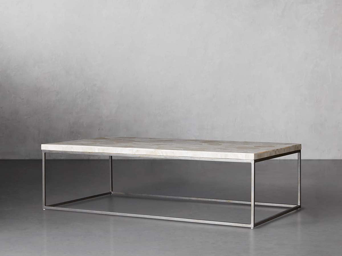 Arielle Rectangle Coffee Table Fossilized Clamshell Top Cocktail Table Iron Base Sofa Center Tea Table