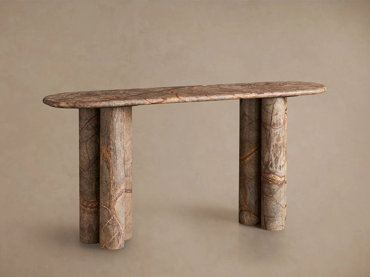 Serafin Natural Stone Entryway Console Table Vintage Hallway Entrance Table With column legs