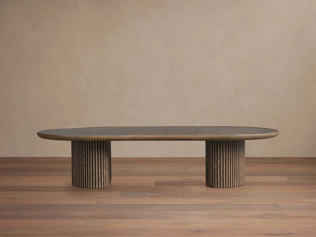 Astor Marble Top Coffee Table Oval Cocktail Table Wood Base Sofa Center Tea Table