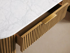 Finnley Stone Top Storage Console Solid Wood Hallway Entryway Table Entrance Cabinet With Drawers