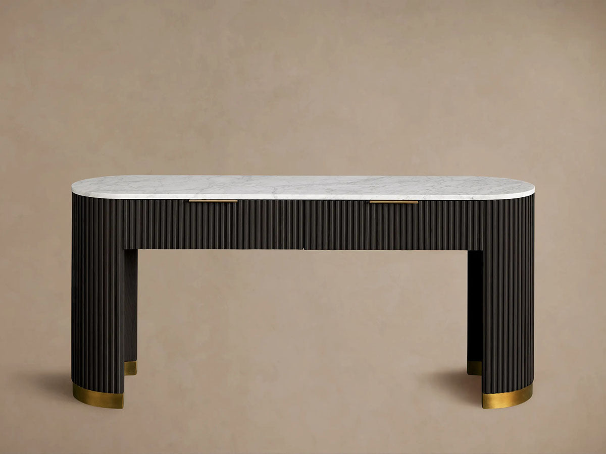 Finnley Stone Top Storage Console Solid Wood Hallway Entryway Table Entrance Cabinet With Drawers