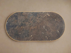 Astor Marble Top Coffee Table Oval Cocktail Table Wood Base Sofa Center Tea Table