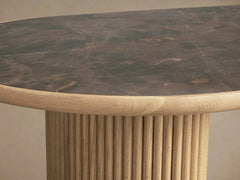 Astor Marble Top Coffee Table Oval Cocktail Table Wood Base Sofa Center Tea Table