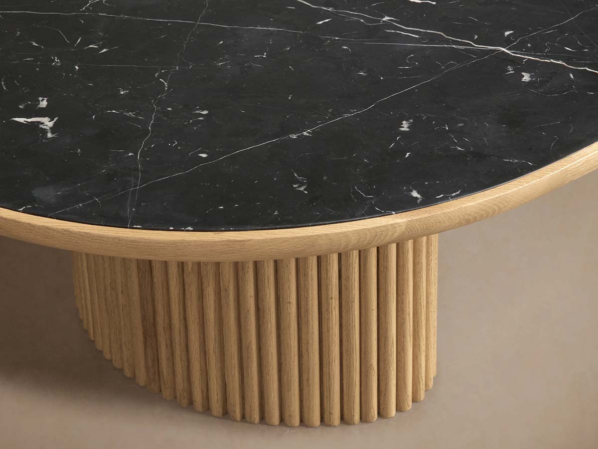 Astor Marble Top Coffee Table Oval Cocktail Table Wood Base Sofa Center Tea Table