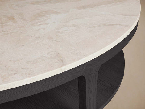 Danny Round Marble Top Coffee Table Oak Wood Base Cocktail Table Living Room Center Tea Table