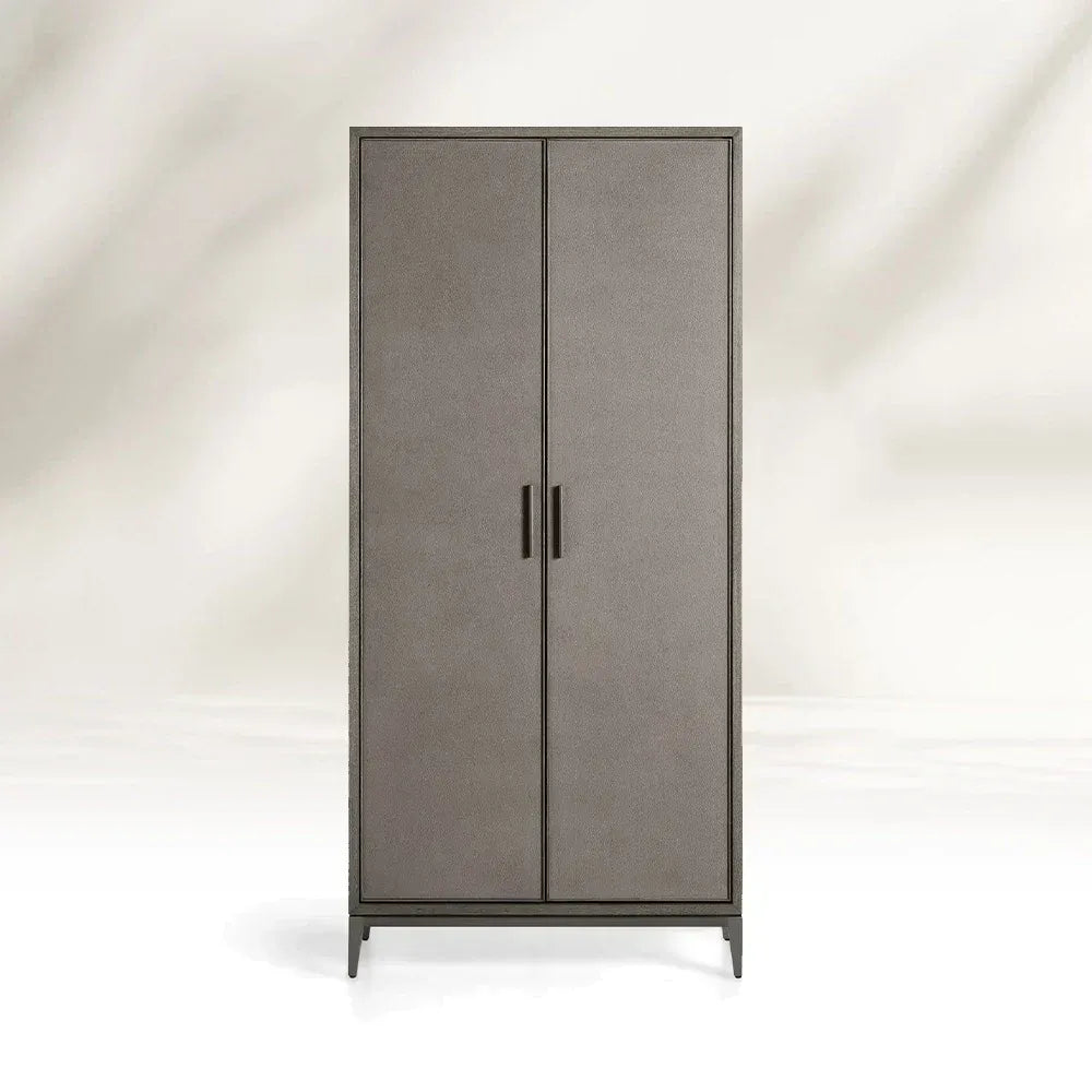 Malone Solid Wood Double Door Tall Cabinet With Leather Detailing