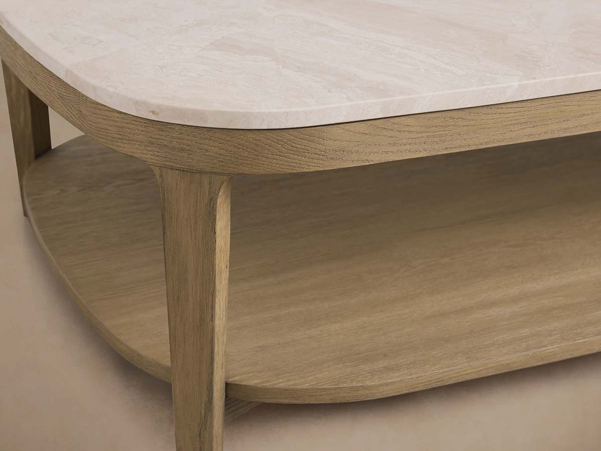 Danny Marble Top Coffee Table Oak Wood Cocktail Table Living Room Rectangle Center Tea Table