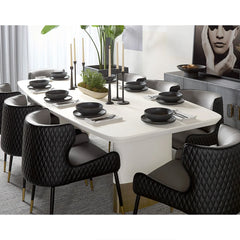 Carolin Pebbled Faux Leather Dining Table with Brushed Gold Stainless Steel Base