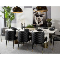 Carolin Pebbled Faux Leather Dining Table with Brushed Gold Stainless Steel Base