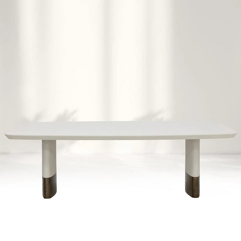 Carolin Pebbled Faux Leather Dining Table with Brushed Gold Stainless Steel Base