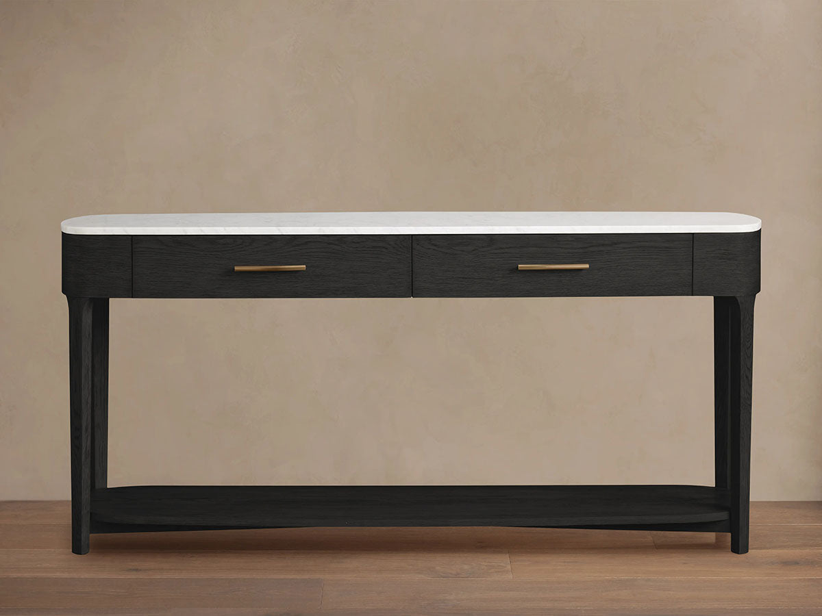 Danny Marble Top Entryway  Console Table Wtih Storage Drawers Oak Wood Hallway Entrance Table