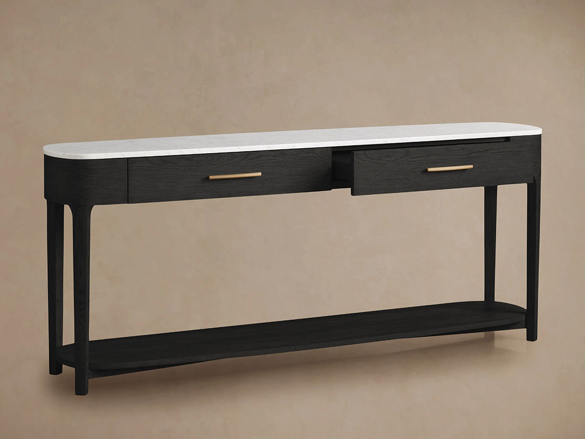 Danny Marble Top Entryway  Console Table Wtih Storage Drawers Oak Wood Hallway Entrance Table