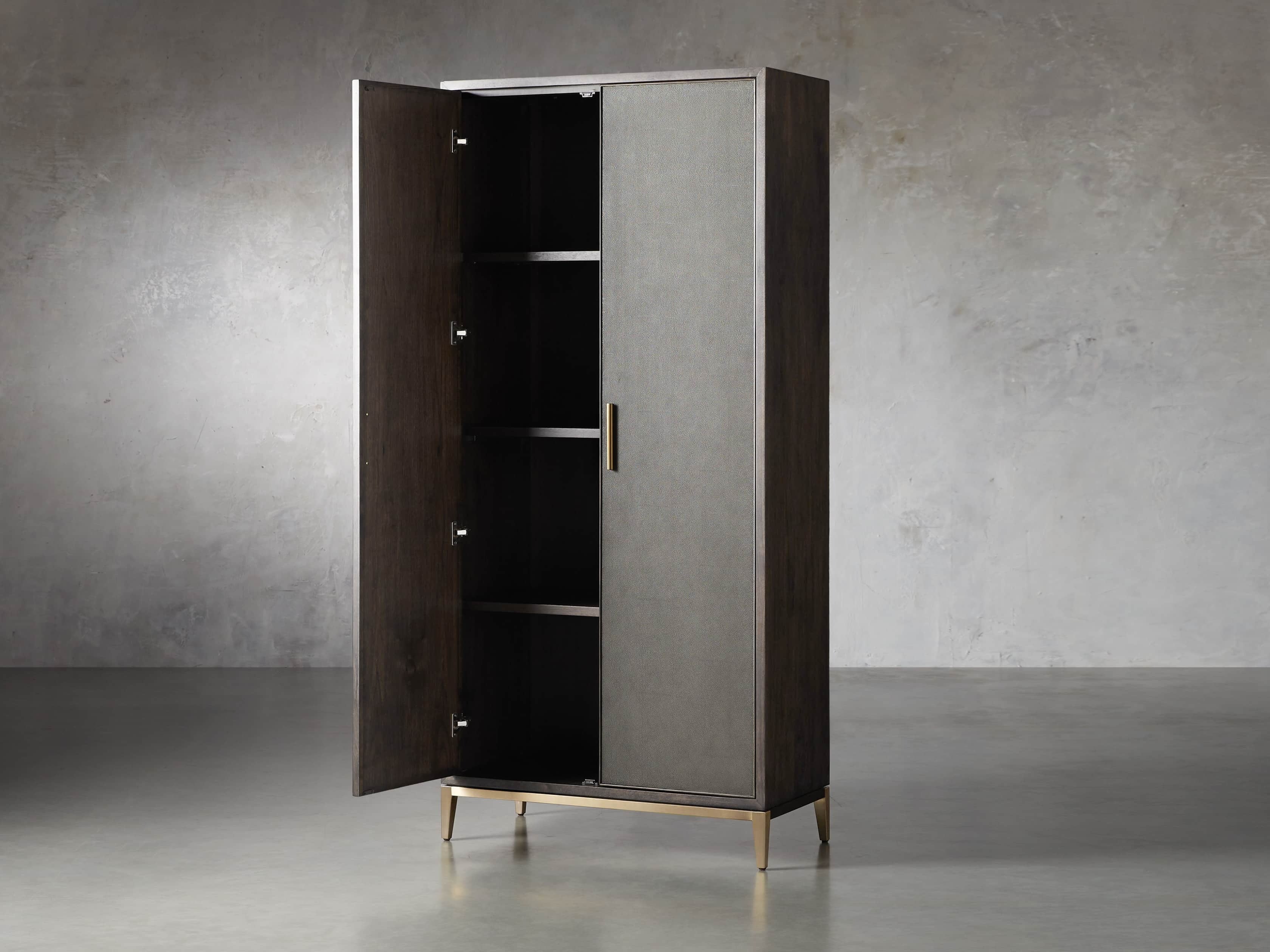 Malone Solid Wood Double Door Tall Cabinet With Leather Detailing