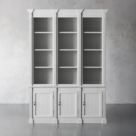 Athens Three Row Bookcase Handcrafted Wood Display Cabinet