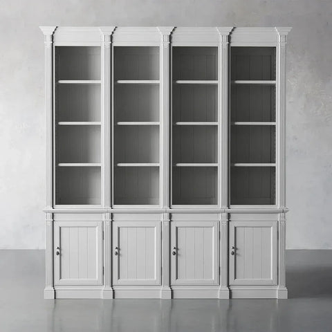 Athens Three Row Bookcase Handcrafted Wood Display Cabinet