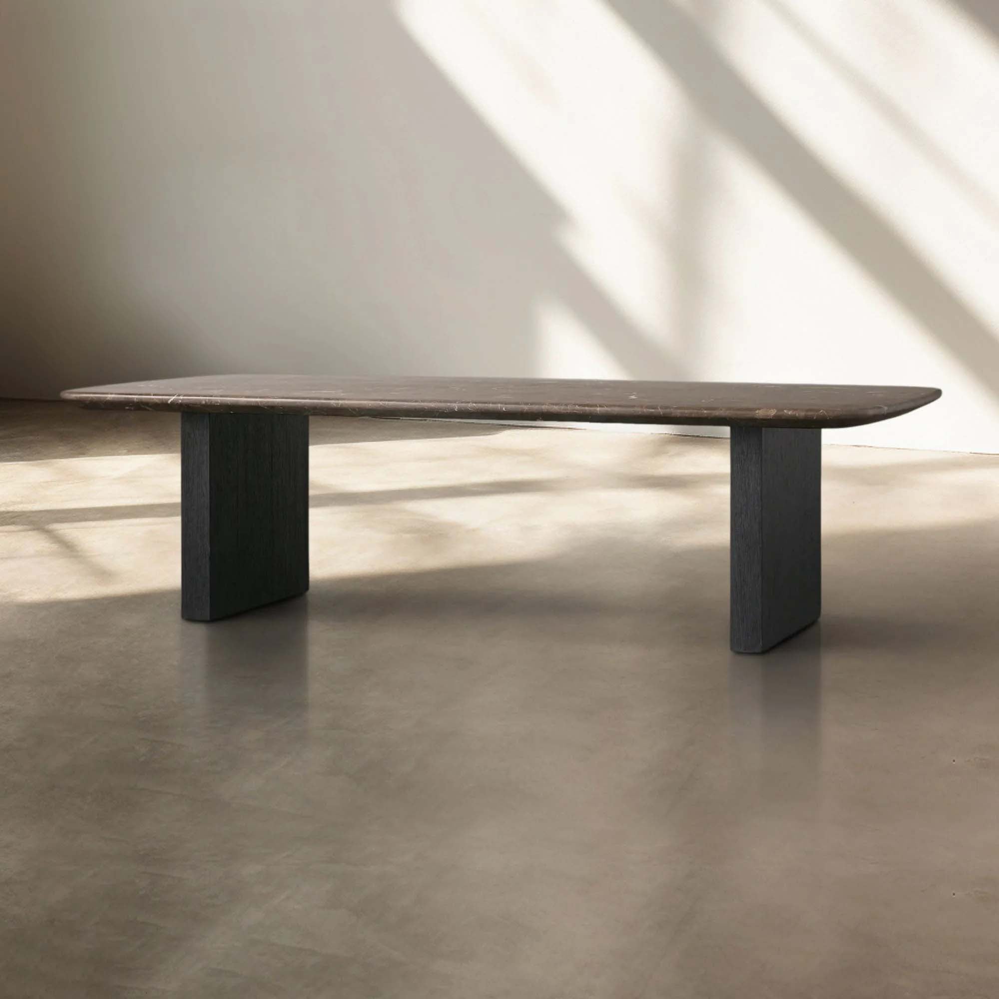 San Germani Espresso Stone Top Coffee Table 72" Center Tea Table with Clement Base