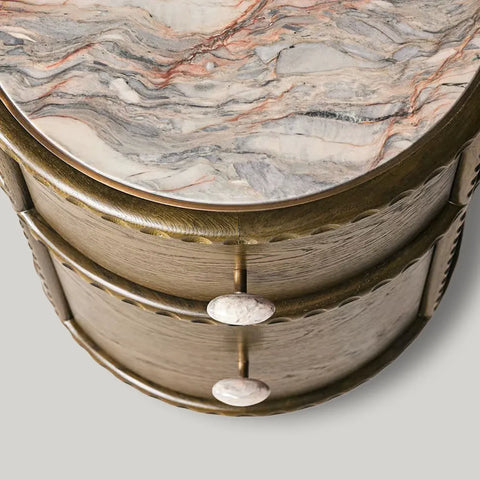 Pierro oakwood Sculptural Bedside Table With Brazilian Quartzite Top Nightstands