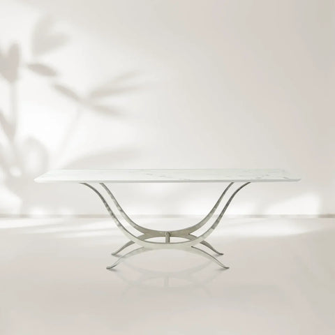 Chorda 84" Rectangular Dining Table Iron Base, Stoneware Tabletop
