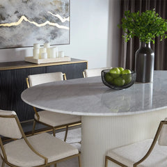 Panoso Carrara Marble Top Dining Table with Wood Reeded Base