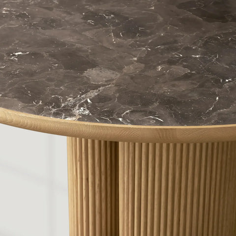 Aster Oak Wood Round Dining Table With Natural Marble Top