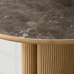 Aster Oak Wood Round Dining Table With Natural Marble Top