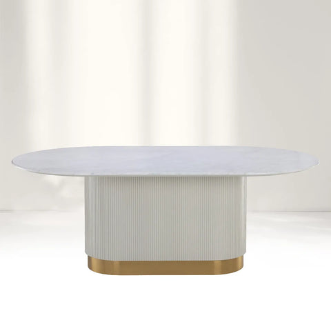 Panoso Carrara Marble Top Dining Table with Wood Reeded Base